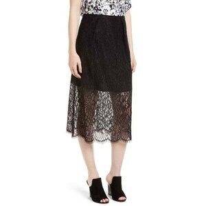Lewit Black Lace Midi A Line Skirt Partial Lining Sz 12 New $349